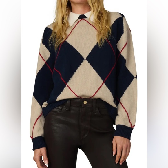 Joe’s Jeans the Jude Collared Sweater in Navy Multi Argyle Medium - Picture 4 of 8